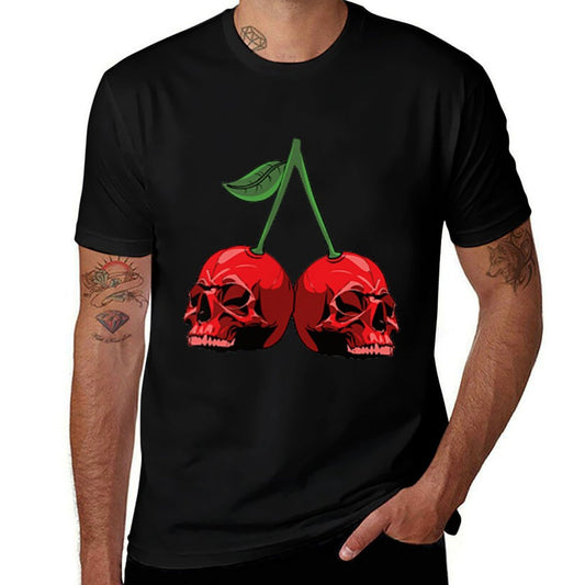 Cute Cherry Skull Emblem Scary Red Skulls Black Background  Soft T-Shirt