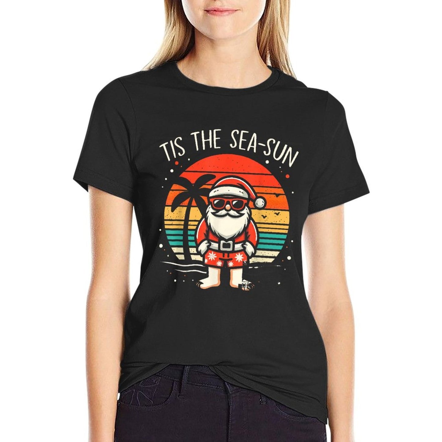 Tis The Sea Sun Santa Beach Summer Christmas In July Summer  Easy-care T-Shirt