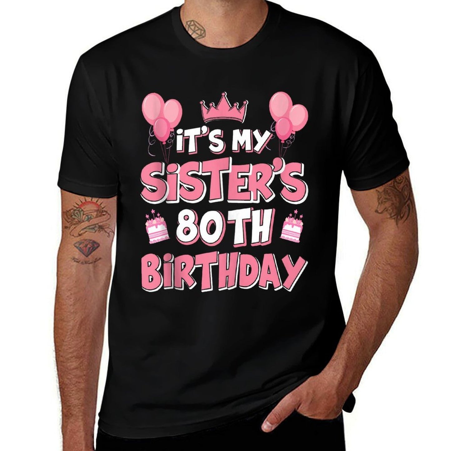 Balloons It's My Sister's 80th Birthday 1945 80 Years Old  Ribbed Collar T-Shirt