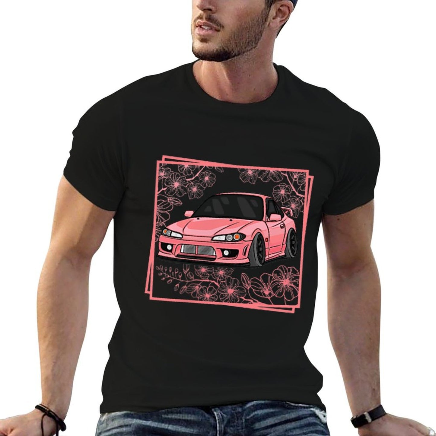 Kawaii S15 Silvia Spec-R Cherry Blossom Forest Front + Back  Slim-fit Cut T-Shirt