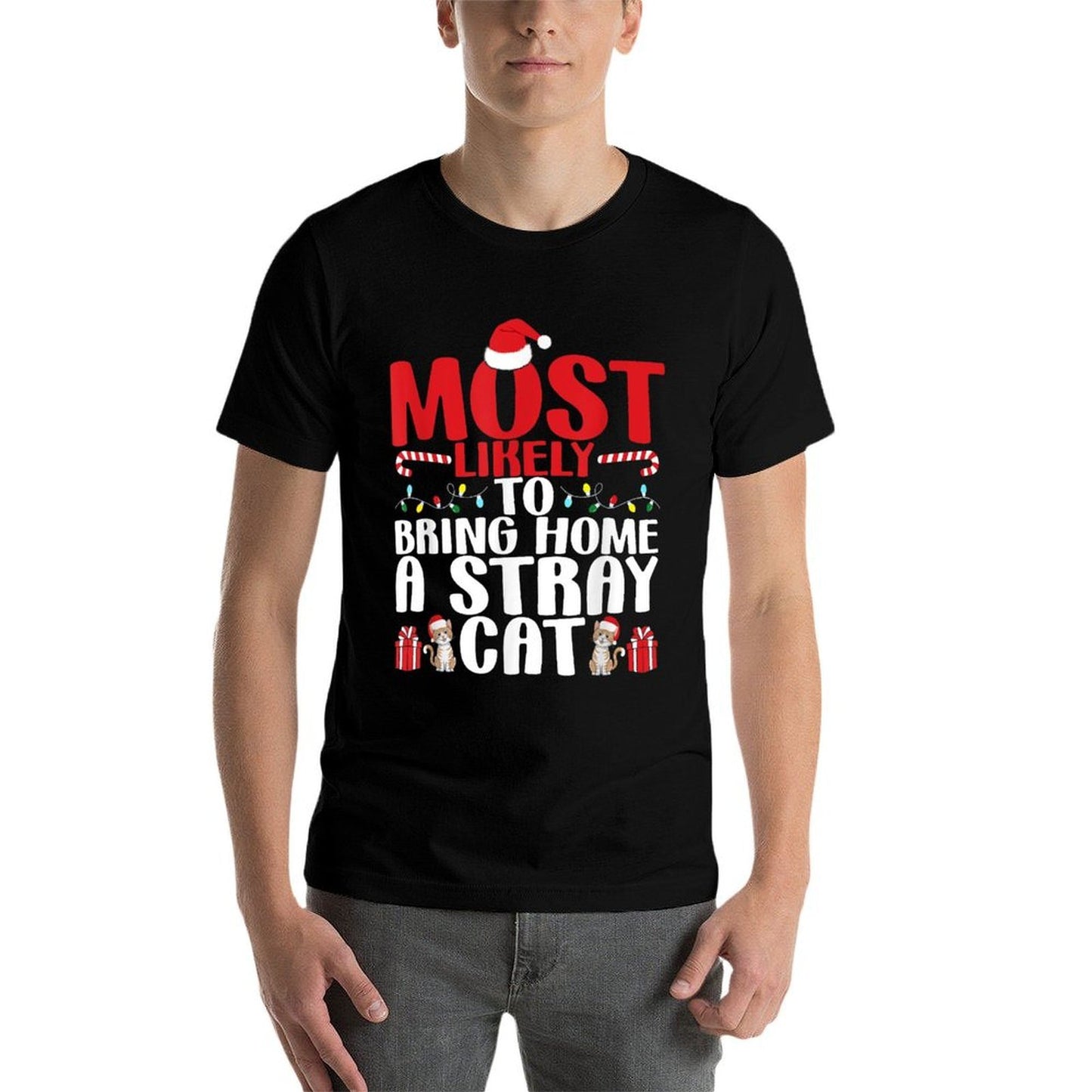 To Bring Home A Stray Cat Christmas Funny Xmas Holiday  Eco-friendly Material T-Shirt