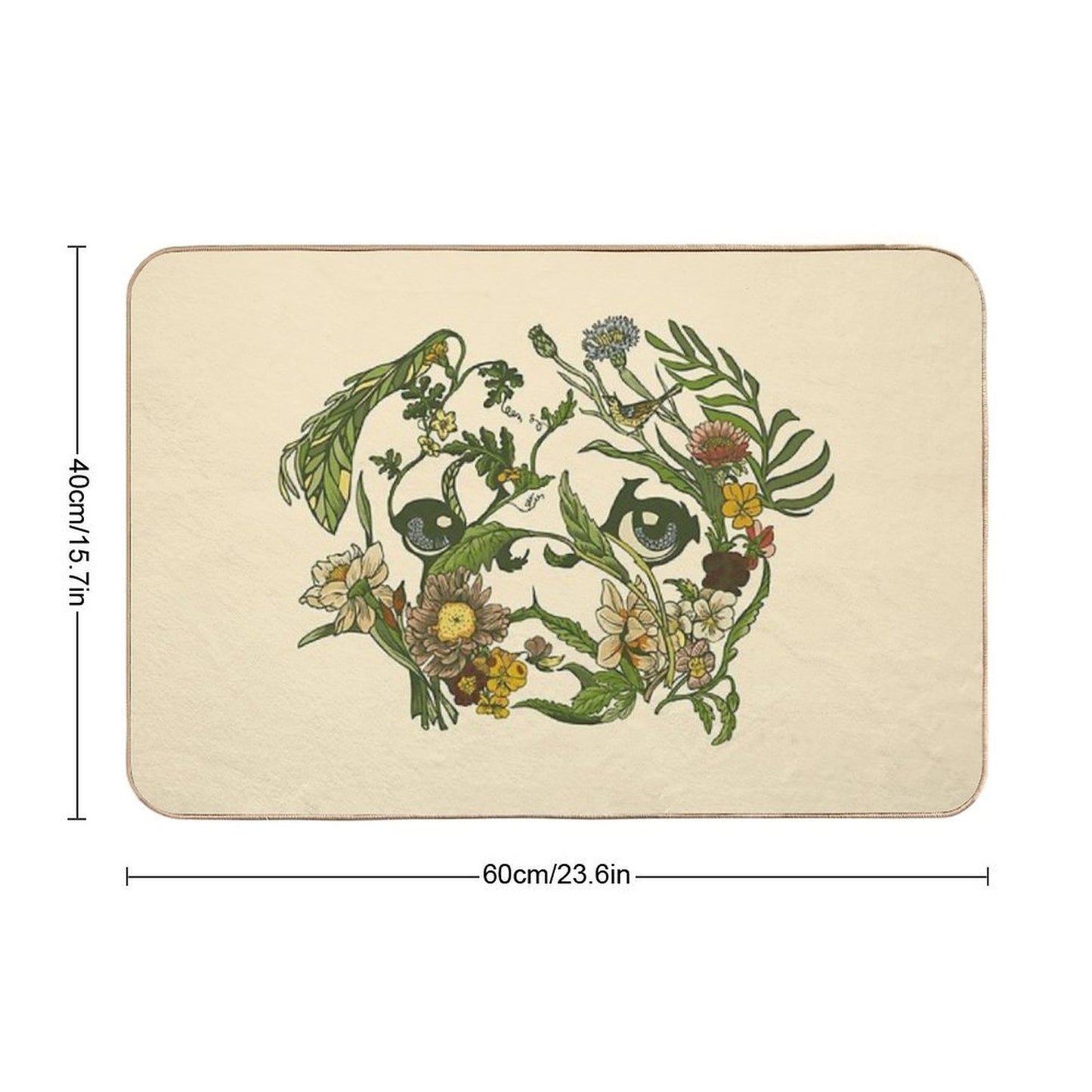 Botanical Pug  Easy Maintenance Bath Mat