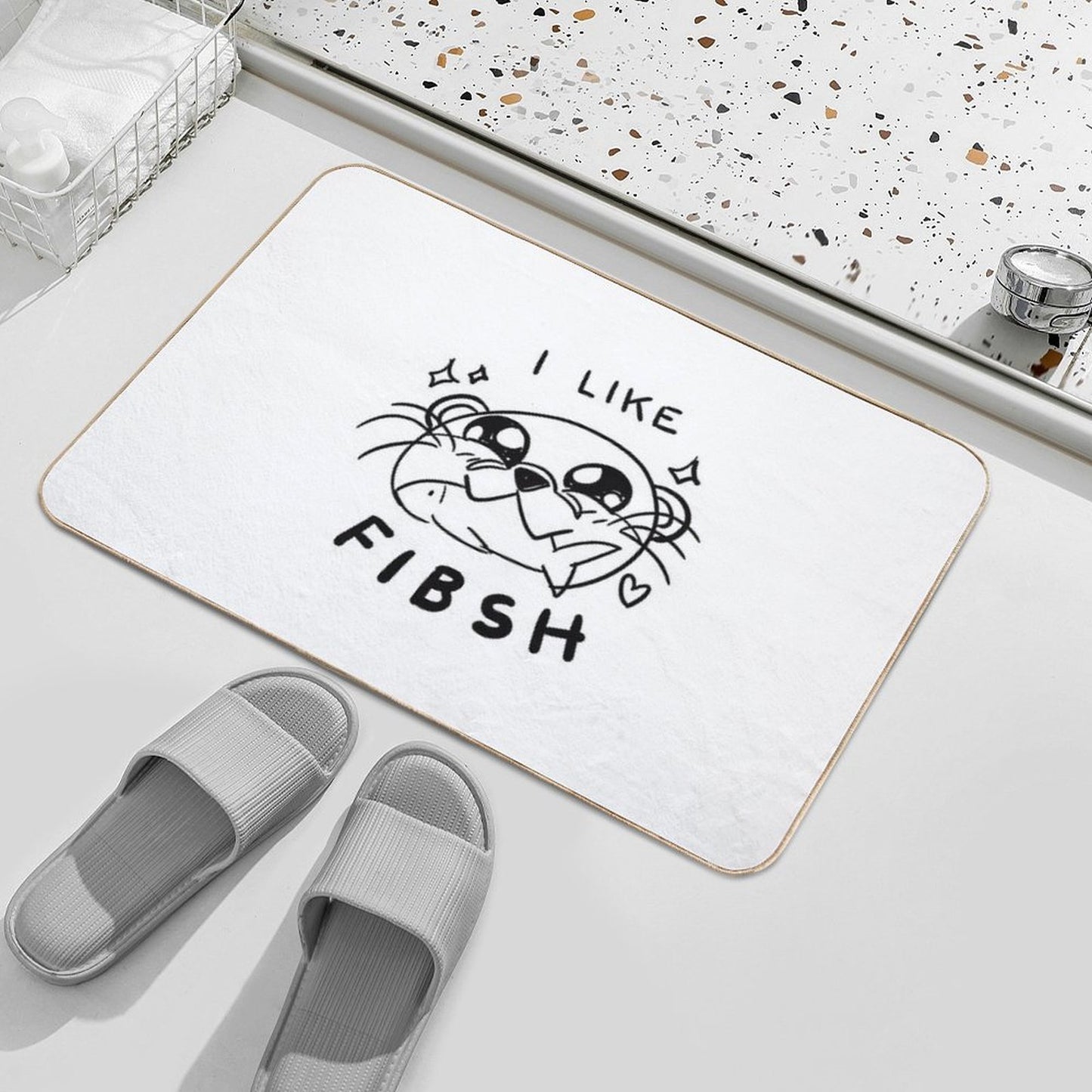 Cute Kawaii Otter Eating Fish  Dirt-Trapping Bath Mat