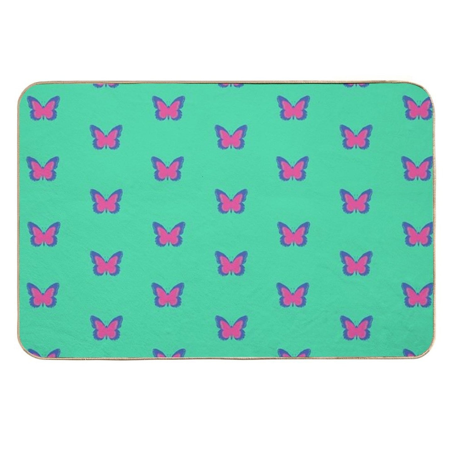 Blue And Pink Butterflies on Mint Green  Repositionable Bath Mat