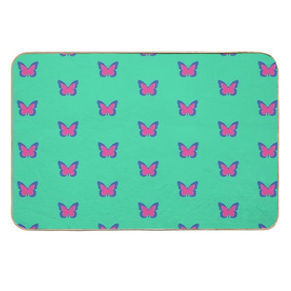 Blue And Pink Butterflies on Mint Green  Repositionable Bath Mat