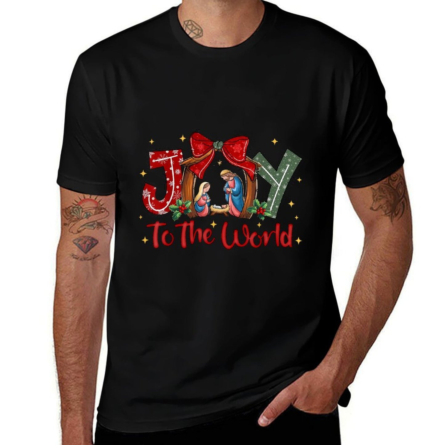 Christian Christmas Joy To The World Coquette Jesus Nativity  Rolled Sleeves T-Shirt