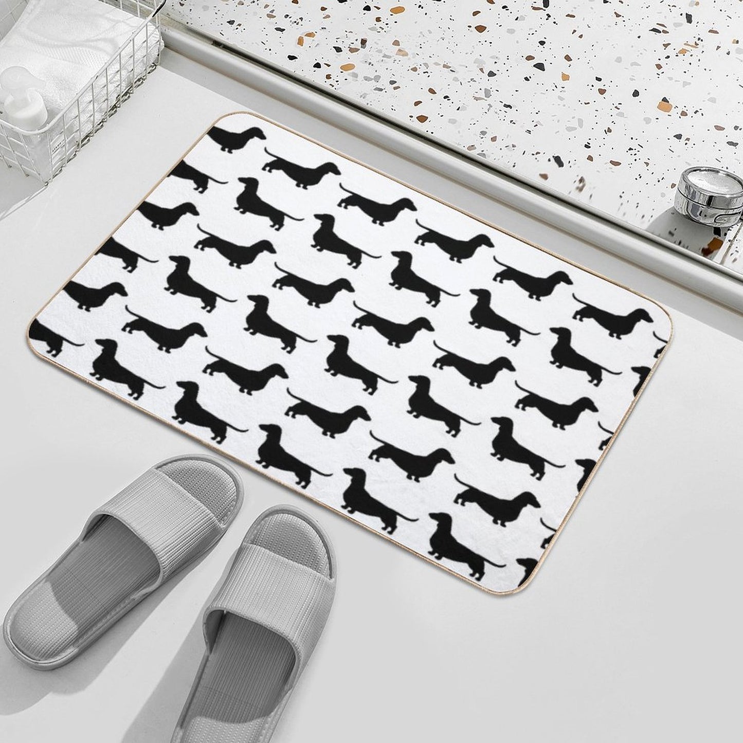 Dachshund Dog Silhouette(s)  Smooth Coated Wiener Dog  Fade-Resistant Bath Mat