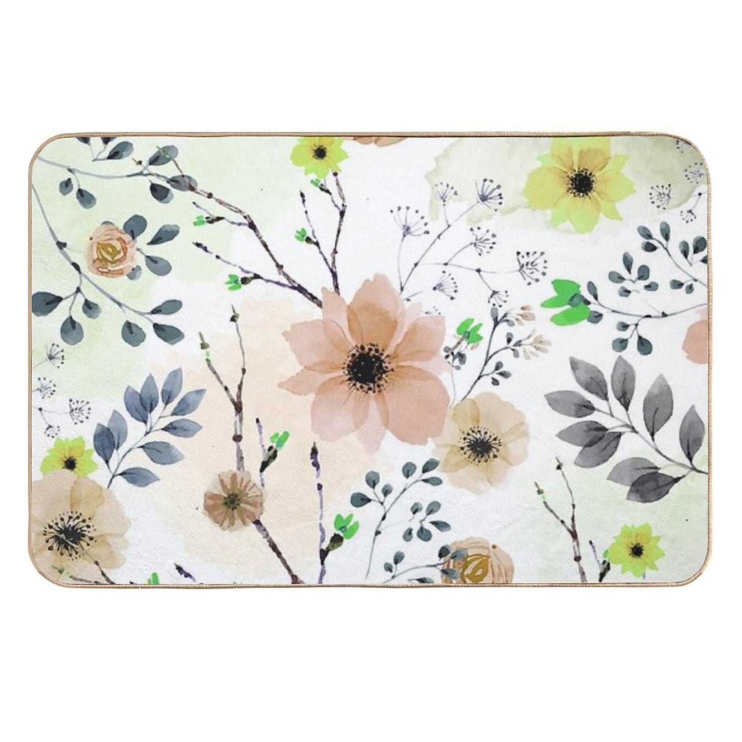 Watercolor Flowers III (different Flowers)  Fade-Resistant Bath Mat
