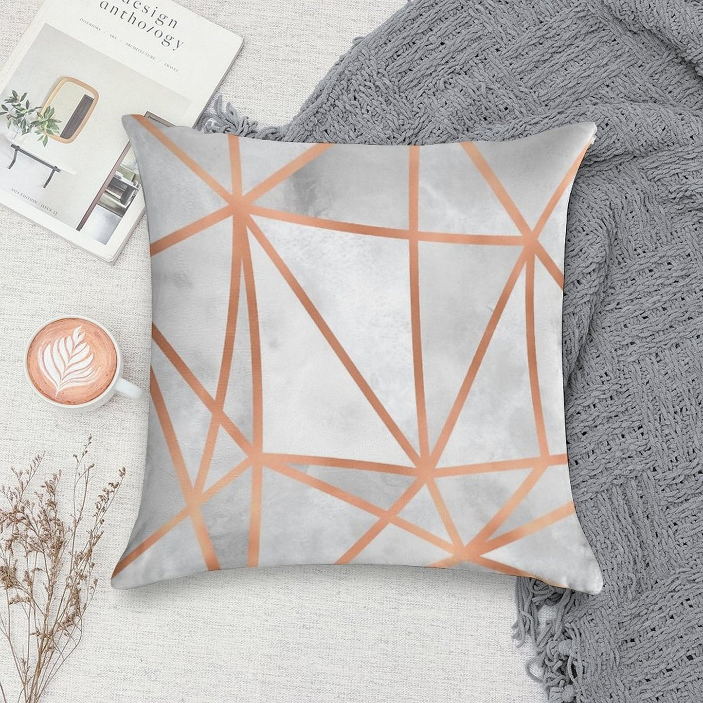 White & Copper Geo Soft Fade-Resistant Throw Pillow