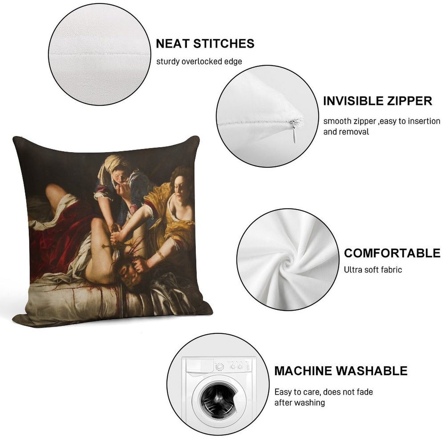 Artemisia Gentileschi's Judith Slaying Holofernes Soft Luxury Feel Throw Pillow