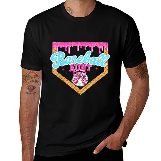 Baseball Ice Cream Drip Funny Sport Game Day Baseball Aunt  Ribbed Collar T-Shirt