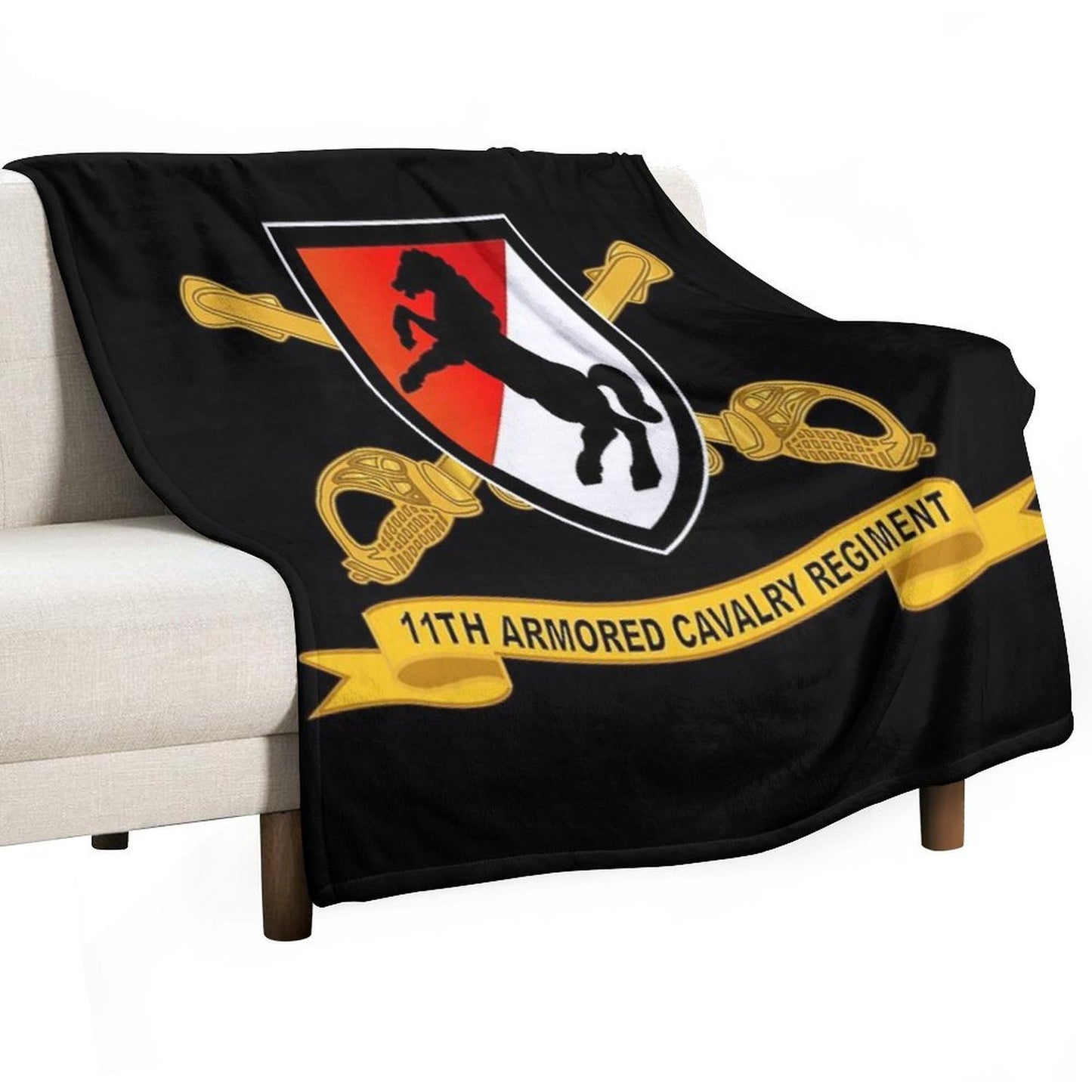 Army  - 11th Armored Cavalry Regiment - SSI W Br - Ribbon X 300 Sustainable Throw Blanket