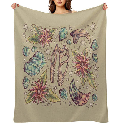 Deinonychus Dreams  Dinosaur Botanical Art Gift-ready Throw Blanket