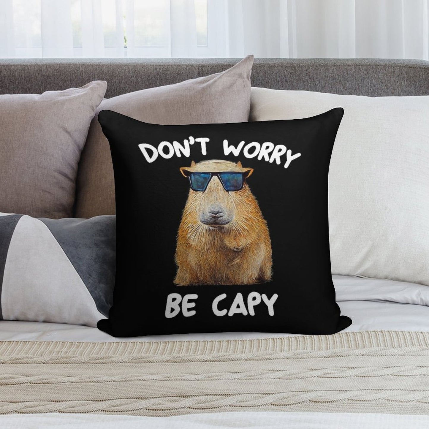 Funny Capybara Dont Worry Be Capy Funny Rodent Soft Anti-Pilling Throw Pillow
