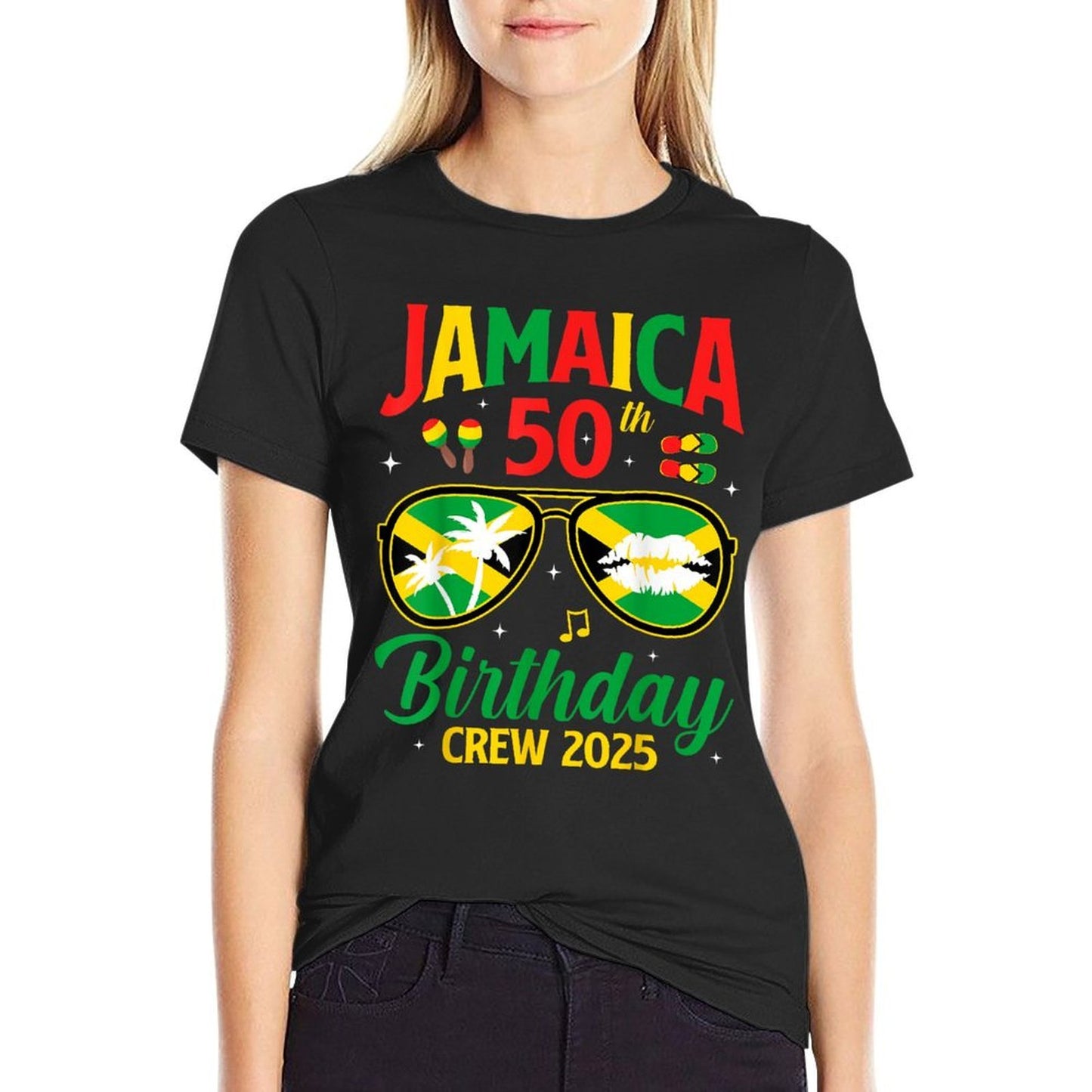 Birthday Crew Party 2025 Jamaica 50th Trip Sunglasses  Eco-friendly Material T-Shirt