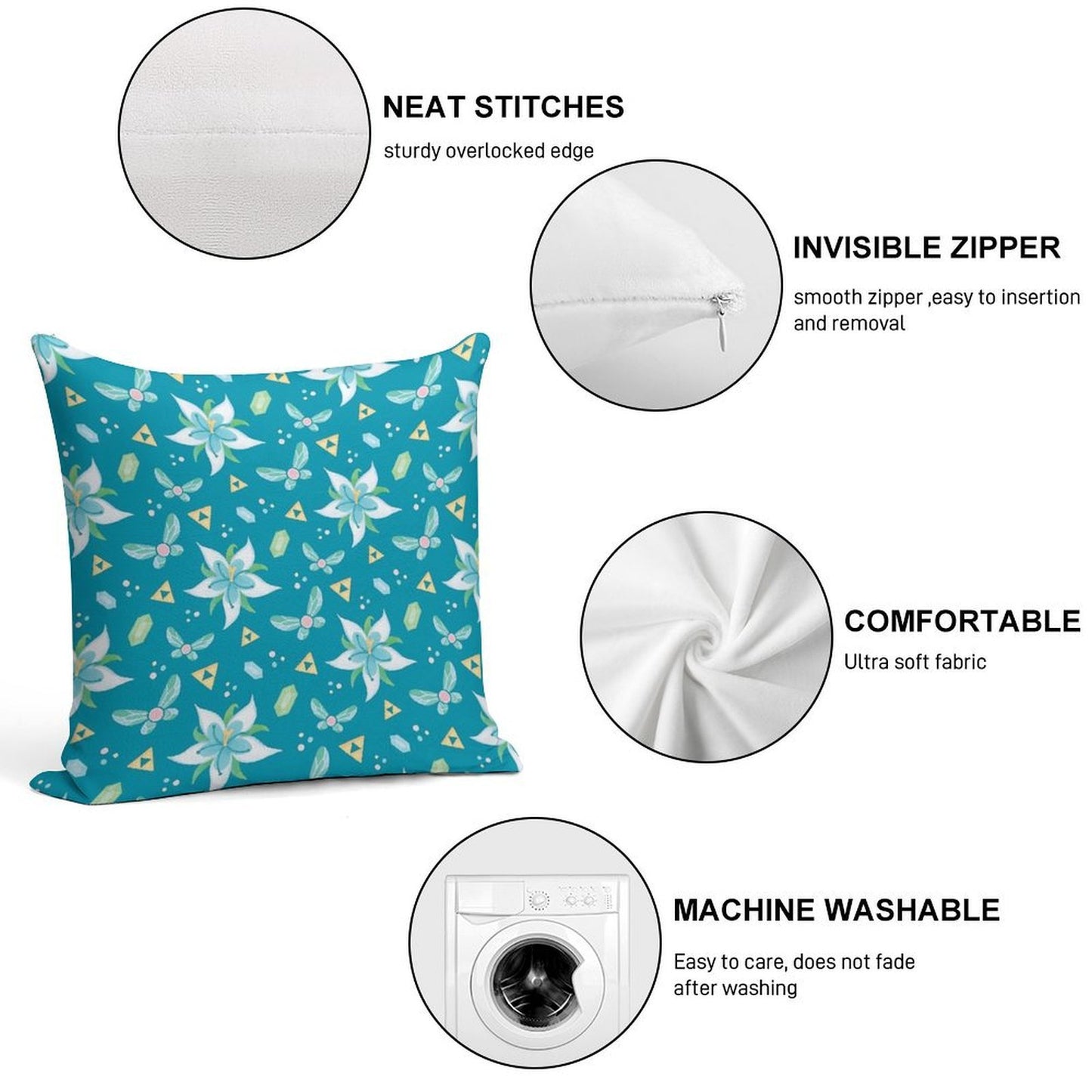 Silent Princess Pattern Blue V.2 Soft Luxury Feel Throw Pillow