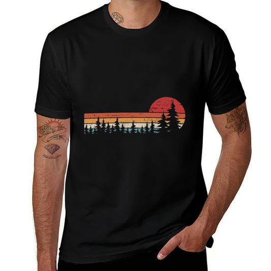 Trees Wildlife Nature Retro Forest  Heathered Texture T-Shirt