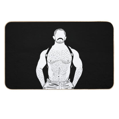 Gay Muscle Bear with Suspenders  Toxin-Free Bath Mat