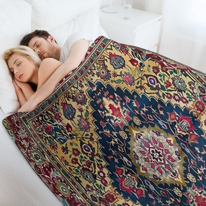 Vintage Antique Persian Carpet Flowery Sustainable Throw Blanket