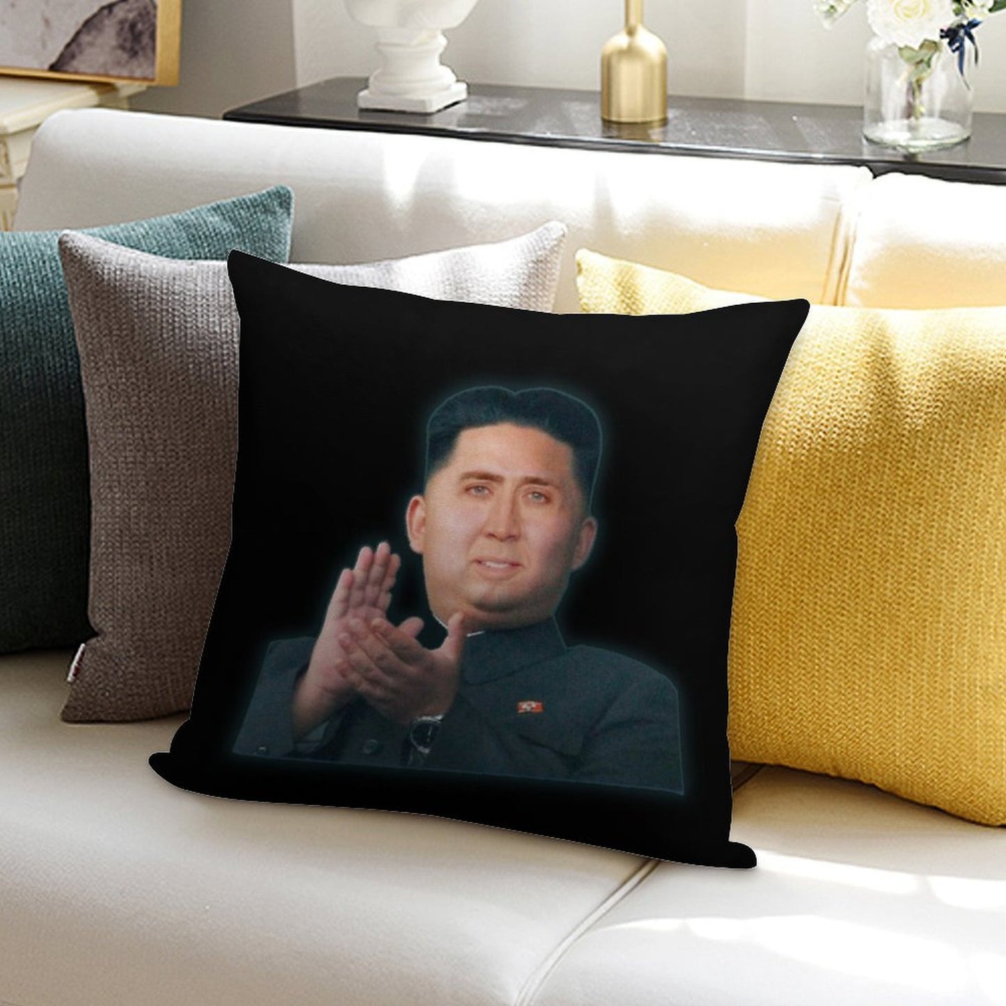 Nicolas Cage Supreme Leader - Nicholas Cage - Nick Cage - Nic Cage Soft Easy Maintenance Throw Pillow