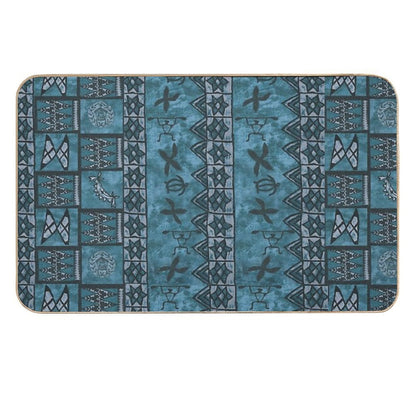 Vintage Hawaiian Tapa Ocean Blue  High-Traffic Bath Mat