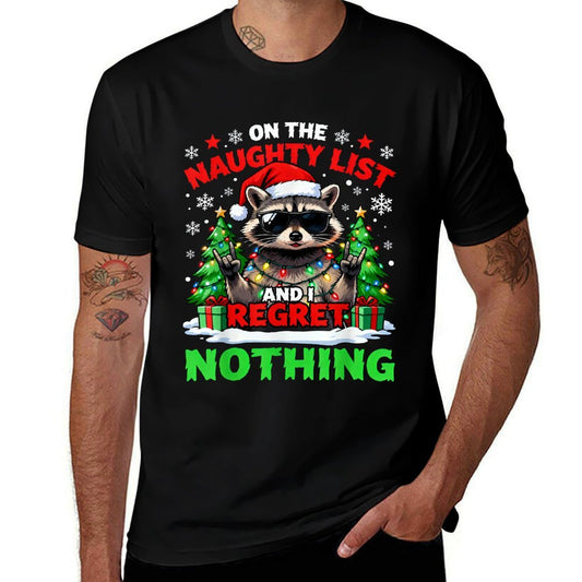 Raccoon Funny I Regret Nothing On The Naughty List Christmas  Lightweight T-Shirt
