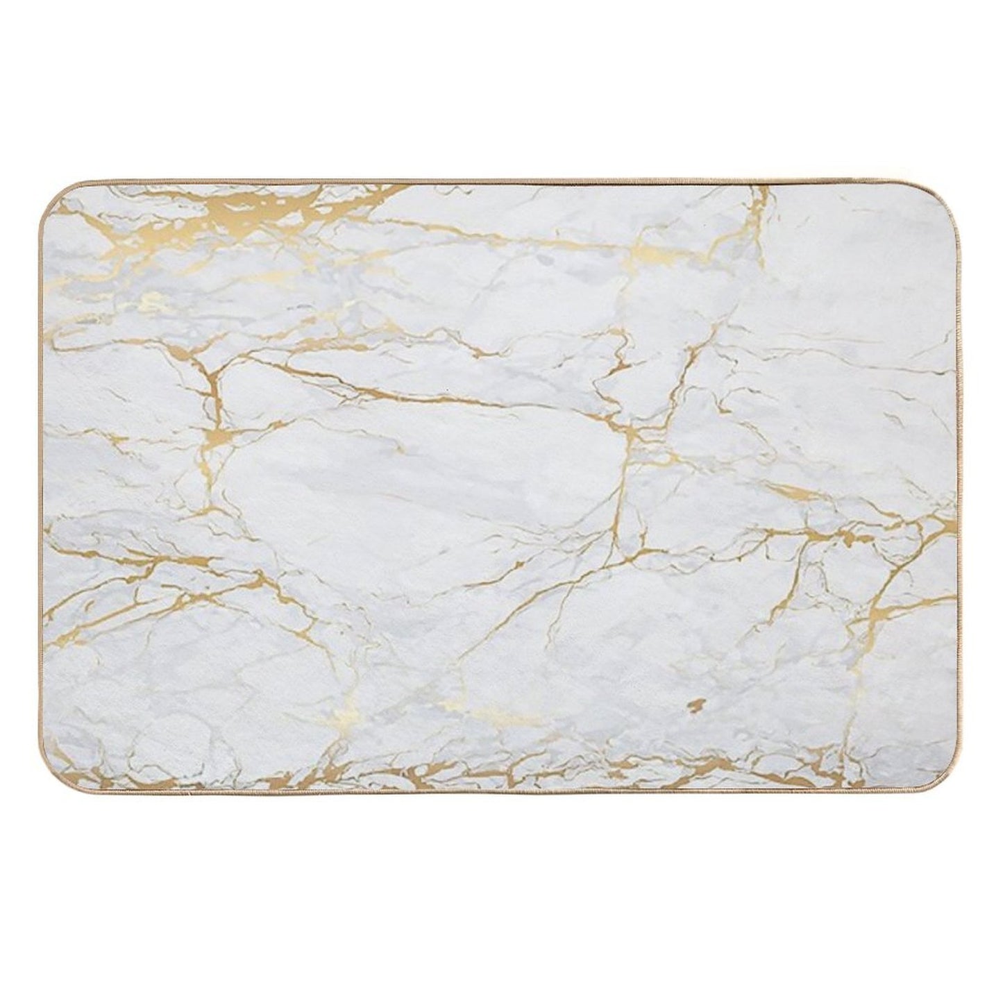 White And Gold Marble  Repositionable Bath Mat
