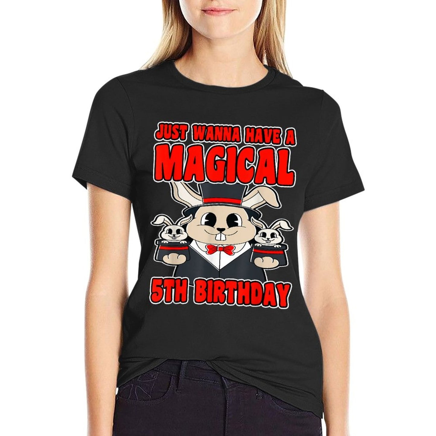 Happy 5th Birthday 5 Year Old Magic Wizard 5th Birthday  Ribbed Collar T-Shirt