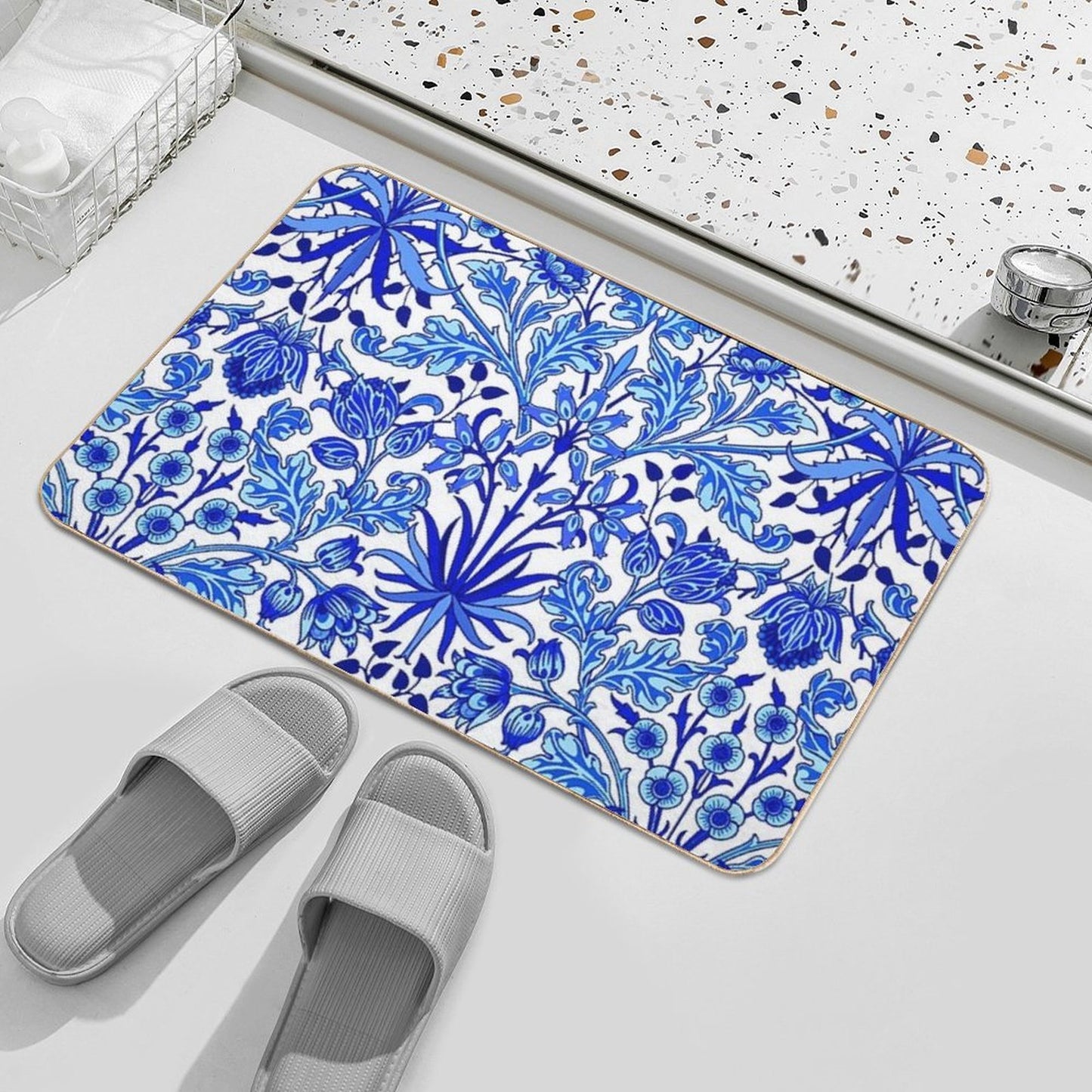 William Morris Hyacinth Print, Cobalt Blue & White  Non-Slip Bath Mat
