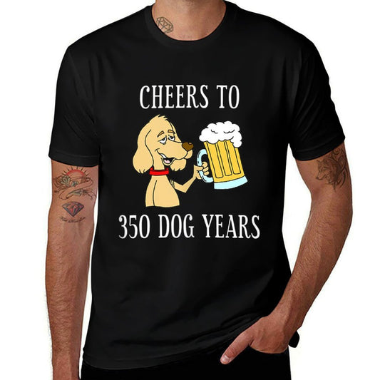 Cheers To 350 Dog Years Cartoon Beer Funny 50th Birthday  Polyester Blend T-Shirt