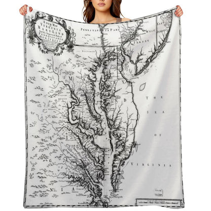 Vintage Map of The Chesapeake Bay (1719) BW Wrinkle-free Throw Blanket