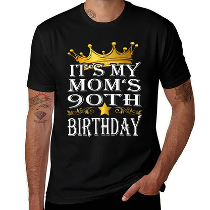 It's My Mom's 90th Birthday Crown Women's 90th Birthday  Ribbed Collar T-Shirt