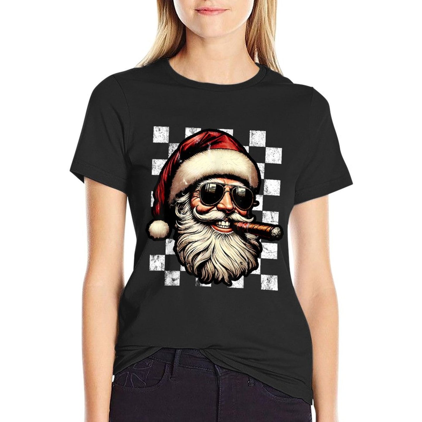 Santa Claus Is Smoking Cigar With Sunglass Smoker Christmas  Rolled Sleeves T-Shirt