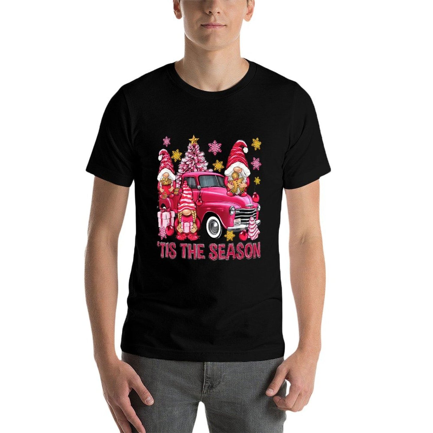 Tis The Season Pink Christmas Gnomes Pink Truck Xmas Holiday  Soft T-Shirt