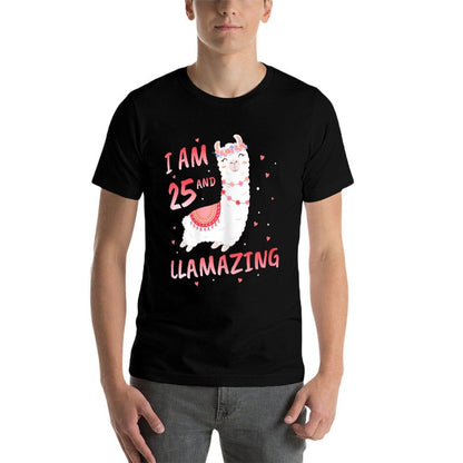 I Am 25 Years Old And Llamazing Llama 25th Birthday  Rolled Sleeves T-Shirt