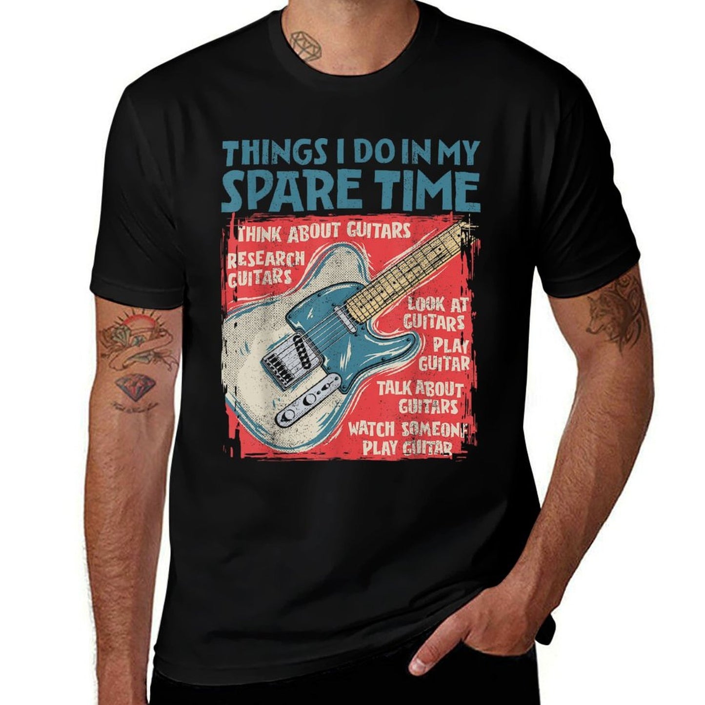 Guitar Things I Do In My Spare Time Funny Electric Guitarist  Wrinkle-resistant T-Shirt
