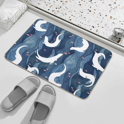 Swimming Otters on Navy Blue  Versatile Bath Mat