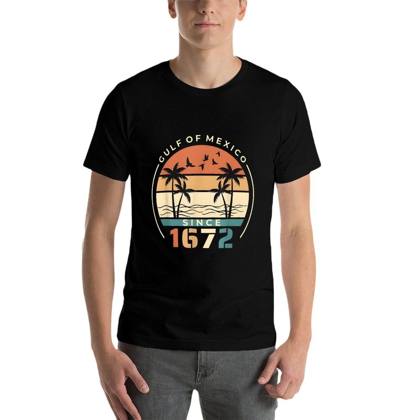 Gulf of Mexico Since 1672 Retro Vintage Beach  Oversized Silhouette T-Shirt