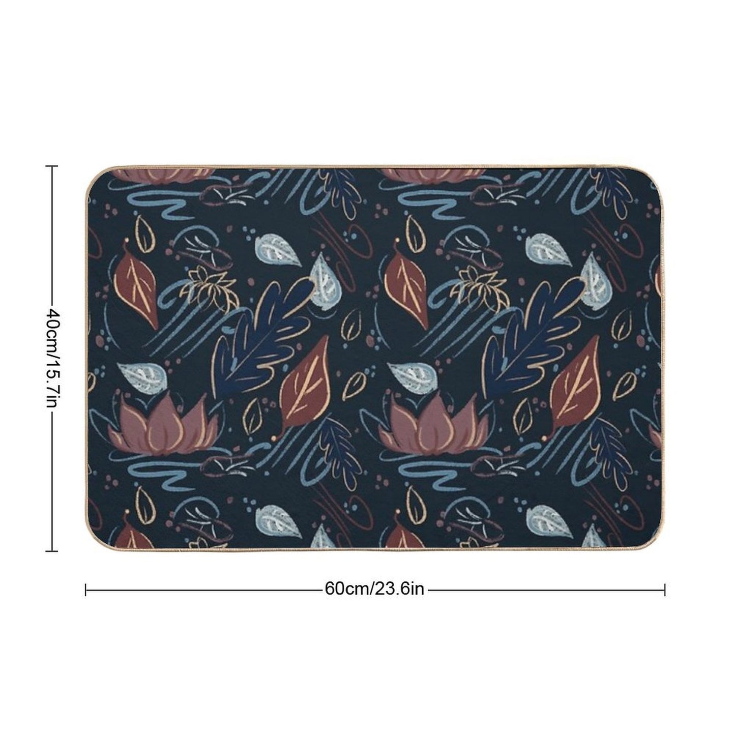 Leaves And Lotus Flower in Blue Blush And Brown (navy)  Absorbent Bath Mat