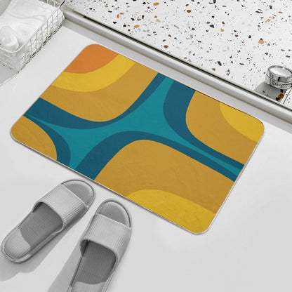 Retro Groove Pattern Mustard Teal  Anti-Trip Bath Mat