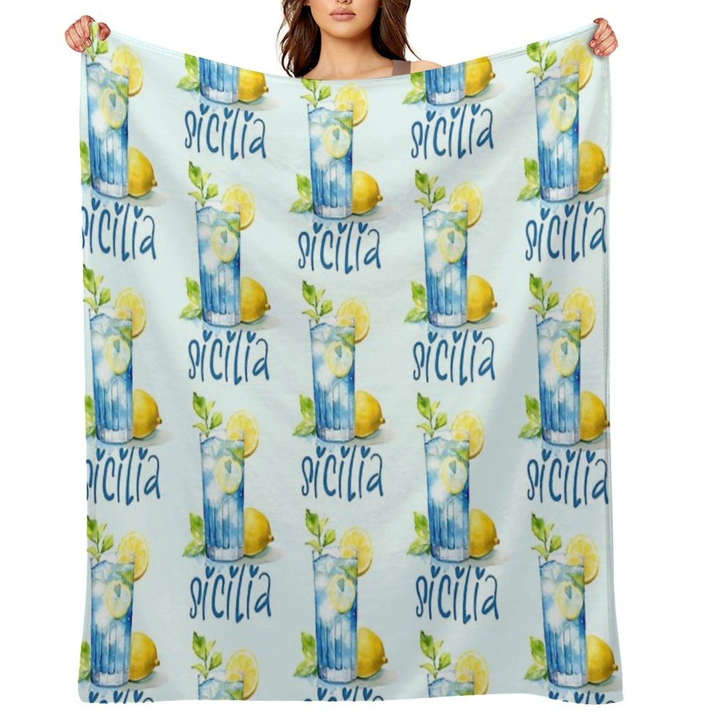 Sicilia Love – Italian Lemonade Watercolor Design Machine-washable Throw Blanket