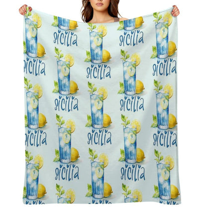 Sicilia Love – Italian Lemonade Watercolor Design Machine-washable Throw Blanket
