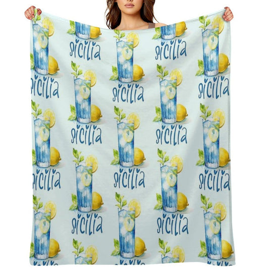 Sicilia Love – Italian Lemonade Watercolor Design Machine-washable Throw Blanket