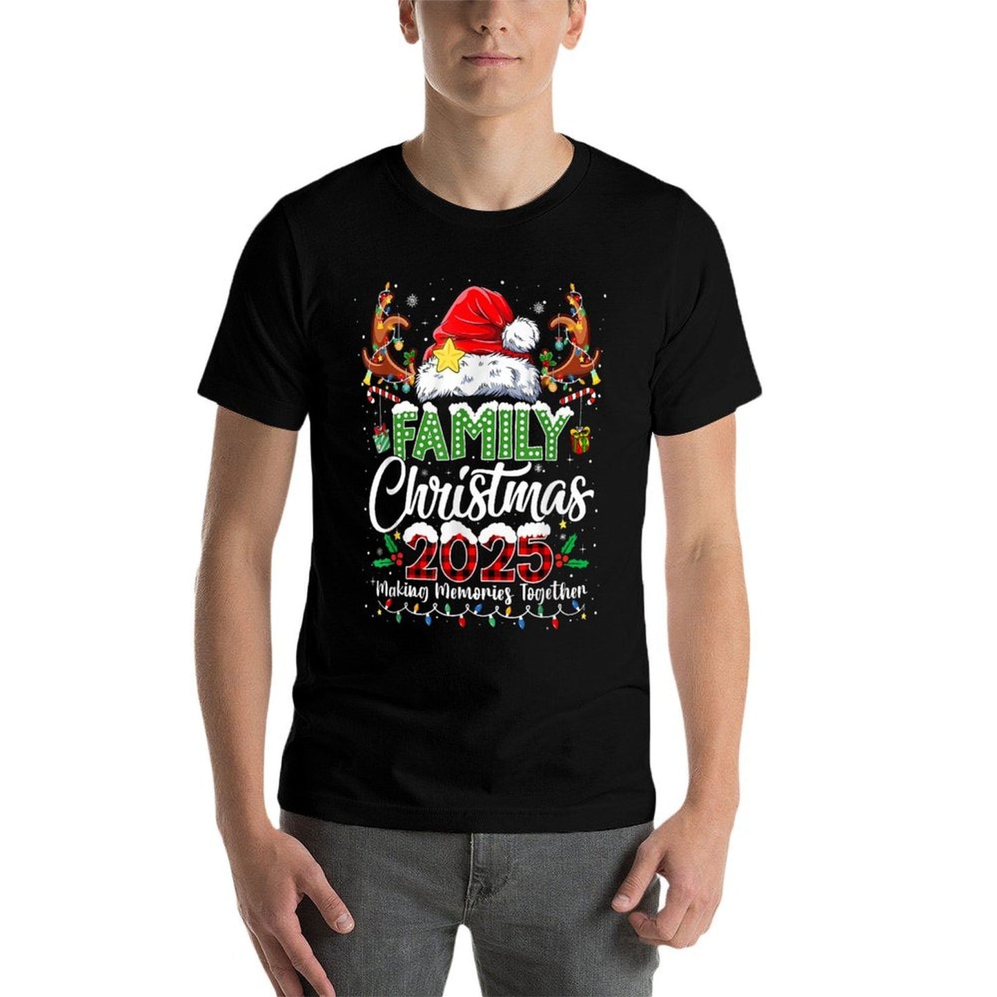 Family Christmas 2025 Funny Red Santa Hat Family Matching  Tagless Design T-Shirt
