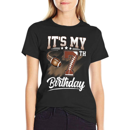 Kids 7 Year Old It's My 7th Birthday Football Themed Party  High-quality Stitching T-Shirt