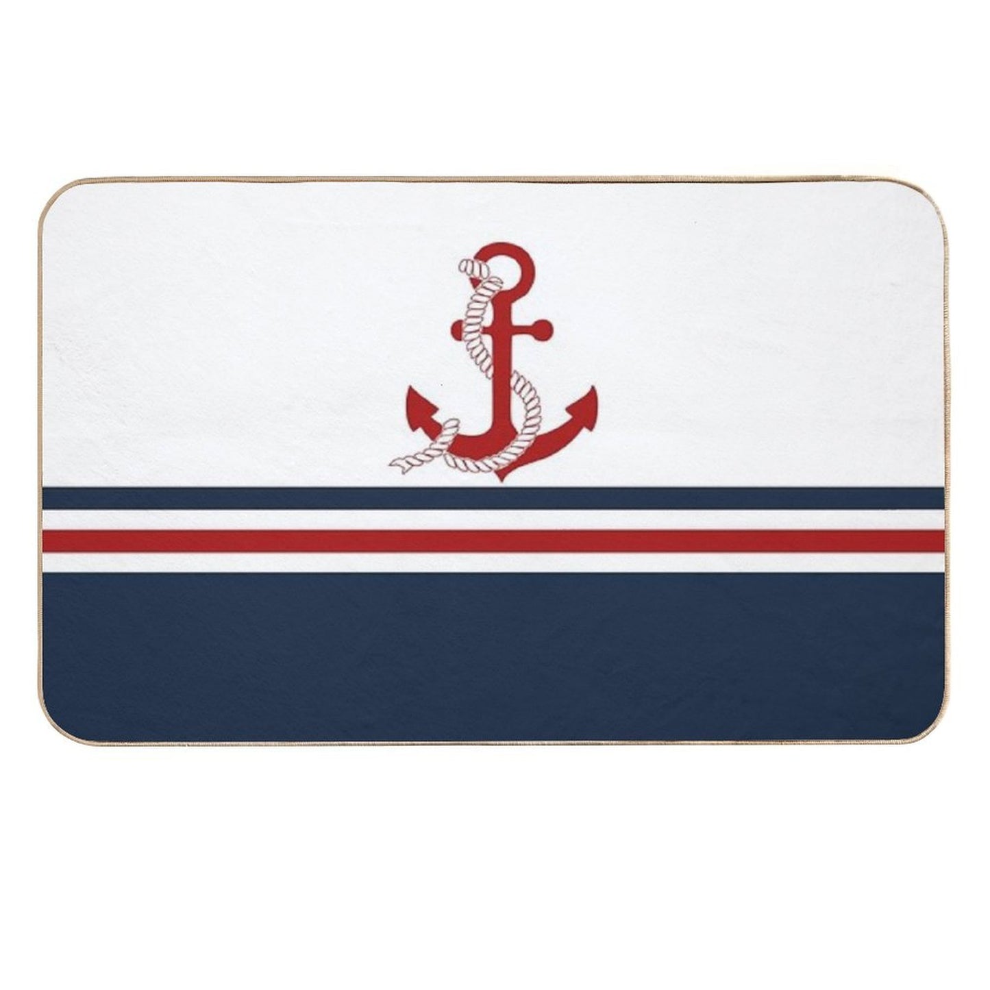 Nautical Navy Blue And White Stripes with A Red Anchor  Fade-Resistant Bath Mat