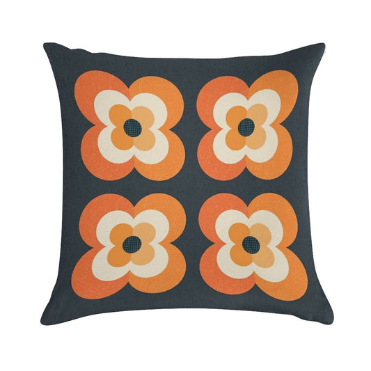 Retro Flowers - Orange And Charcoal Soft Bedroom Essential Throw Pillow