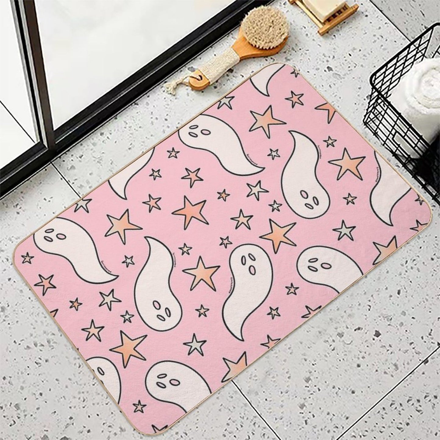 Pastel Ghost Print in Pinkp  Anti-Trip Bath Mat