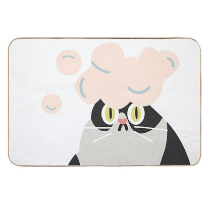Funny Cat with Foam on Its Head  Non-Slip Bath Mat