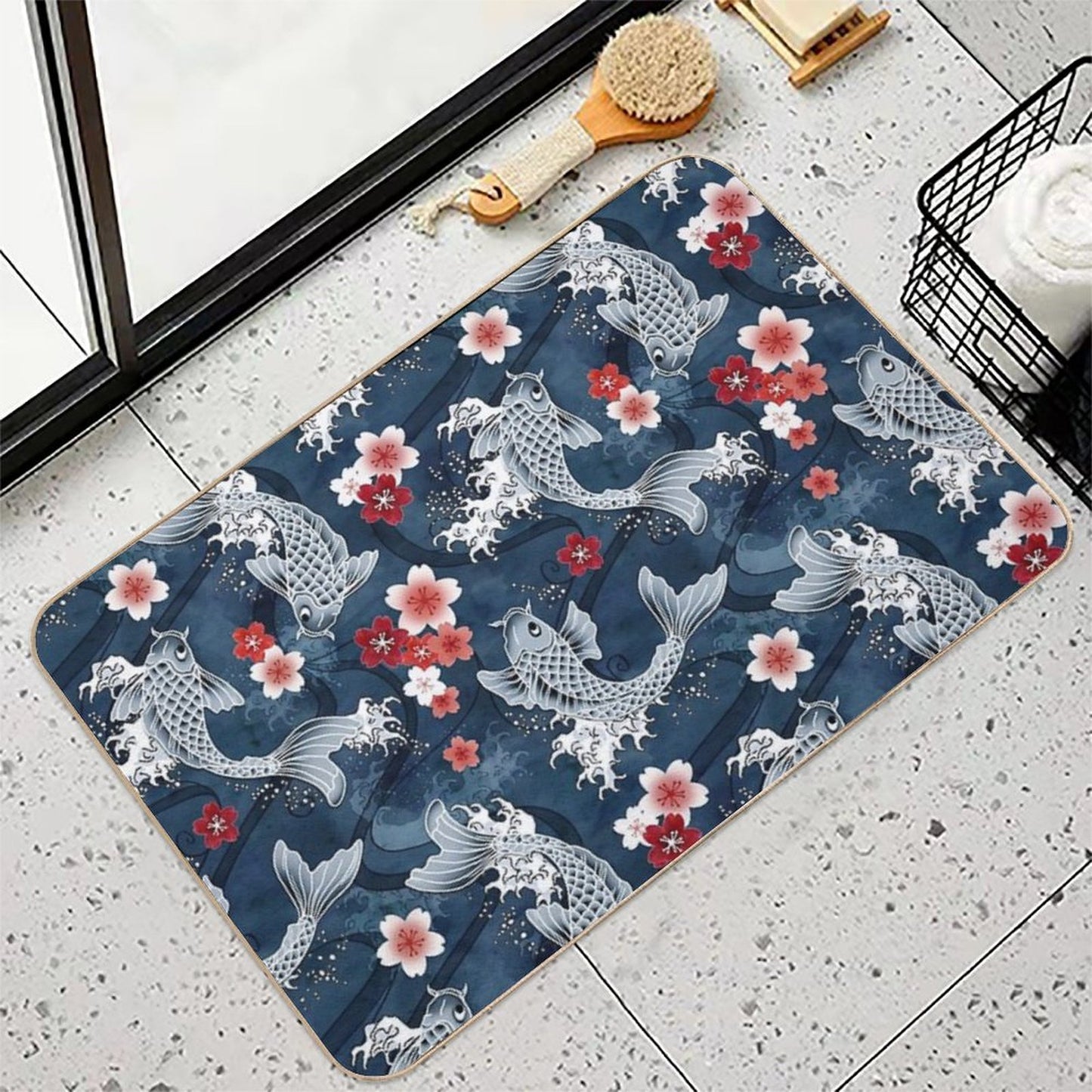 Koi Sakura Blossom in Blue  Versatile Bath Mat